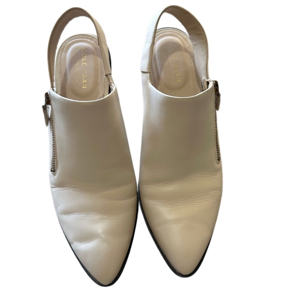 Cole Haan White Leather Chunky Block Heel Slingback Pointed Toe Boots Business - Picture 4 of 10